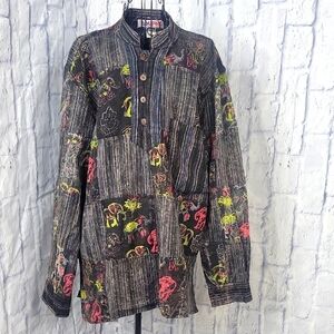 EZHIPPIE Men's Patchwork‎ Nepal Cotton 70's Hippie Shirt Large